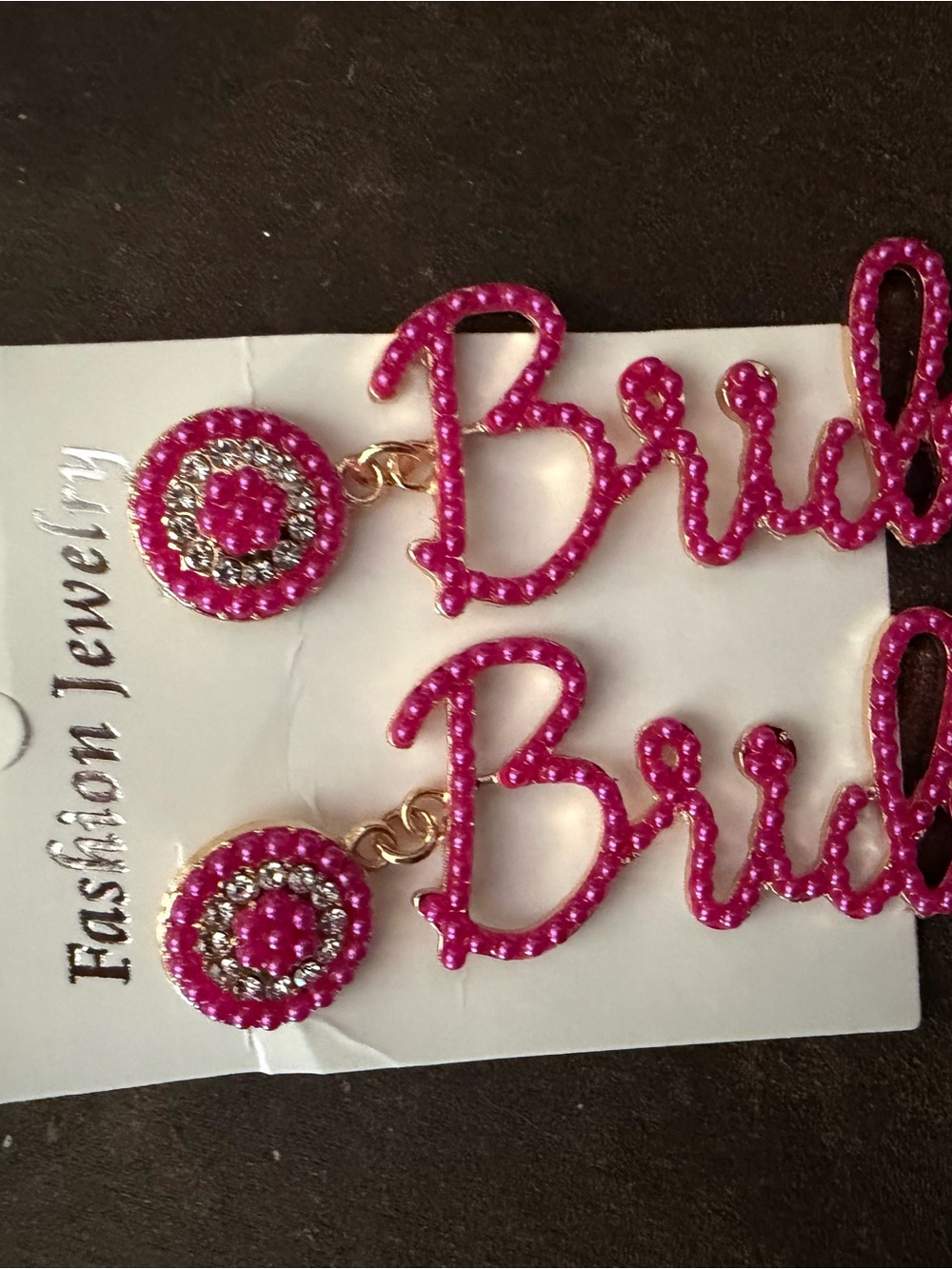 Fashion Jewelry Hot Pink 'Bride' Statement Drop Earrings